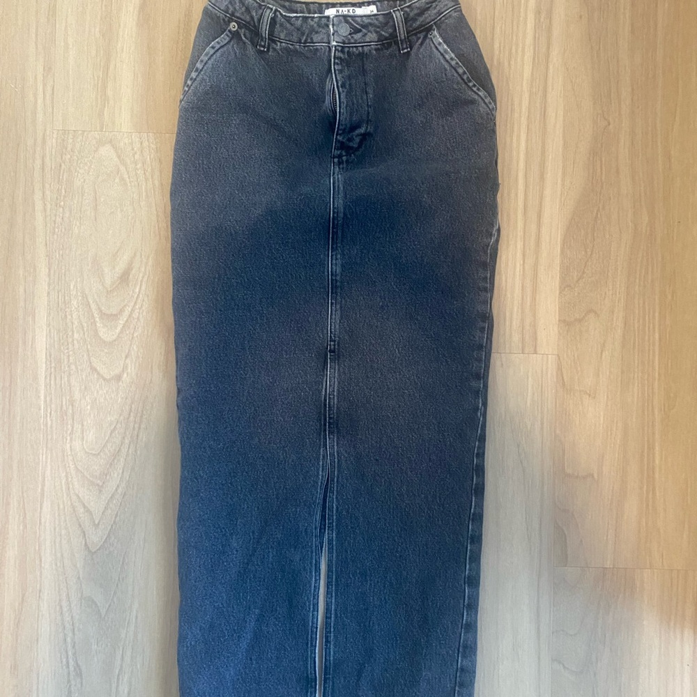 Washed Black Denim maxi skirt